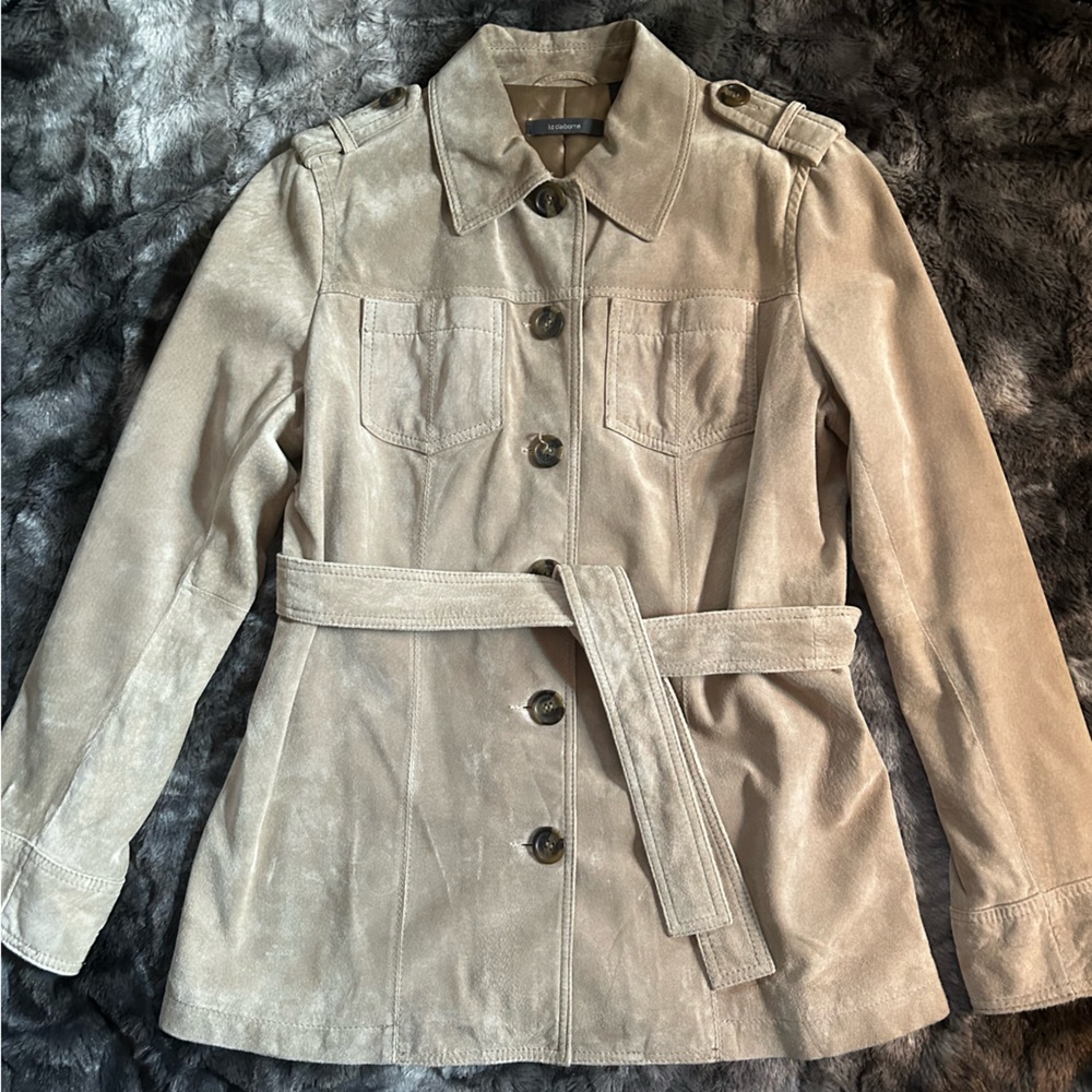 Liz Claiborne suede tie waist jacket